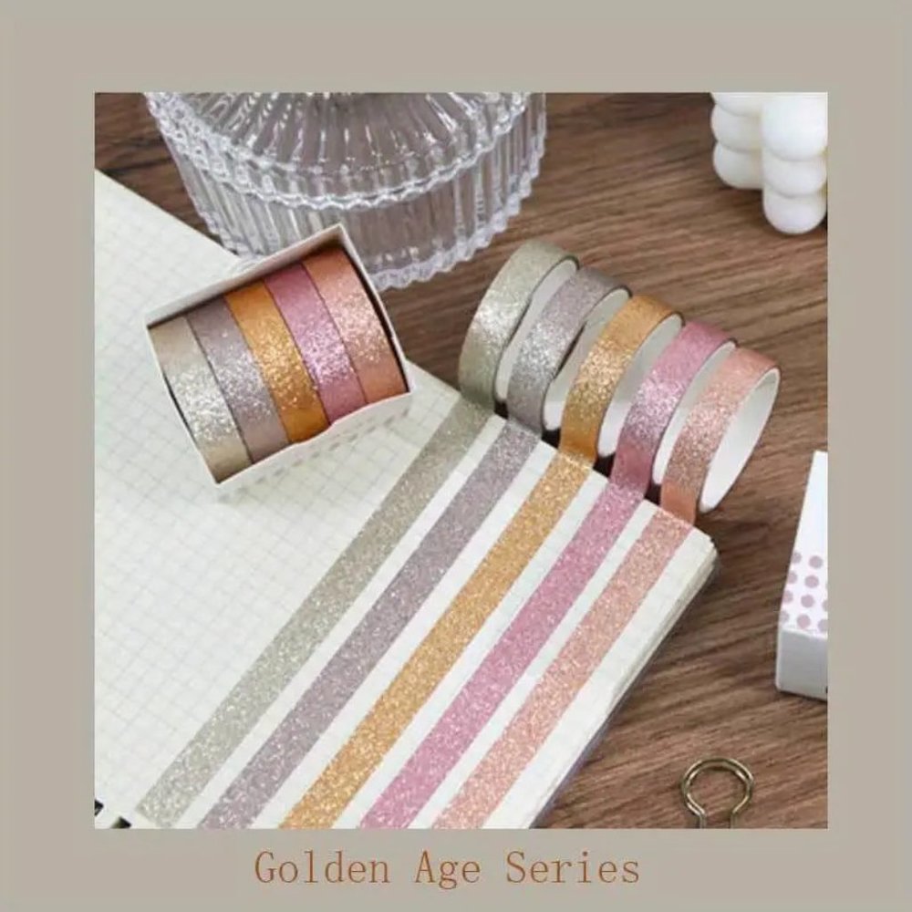 NEW Set of 6 - 5 Rolls Boxed Glitter Powder Glitter Shimmer Washi Tape - Variety - Picture 9 of 10